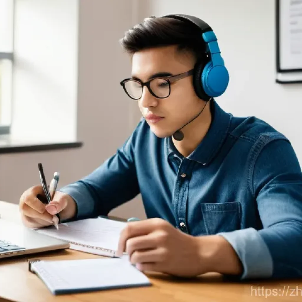 세무사 관련 온라인 강의 비교 - **Prompt:** A focused young adult student, dressed in a comfortable yet modest long-sleeved shirt an...