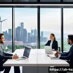 세무사와 ESG 세금 정책 - A modern corporate office setting with diverse professionals discussing green tax incentives, featur...