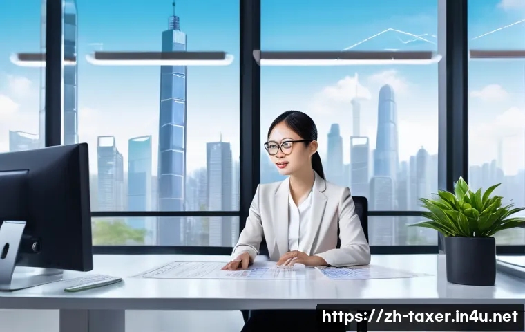 세무사와 부가가치세 신고 - A modern Chinese office scene focused on electronic invoice management: a young professional Chinese...