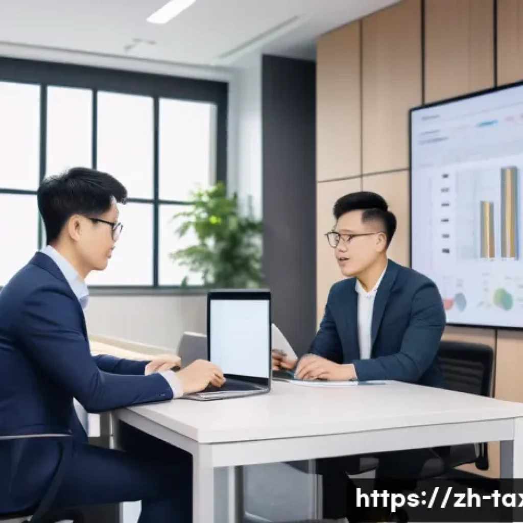 세무사와 스타트업 세금 문제 - A modern startup office scene featuring a young Chinese entrepreneur consulting with a professional ...