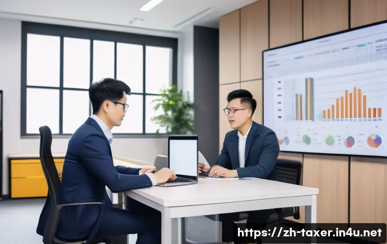 세무사와 스타트업 세금 문제 - A modern startup office scene featuring a young Chinese entrepreneur consulting with a professional ...