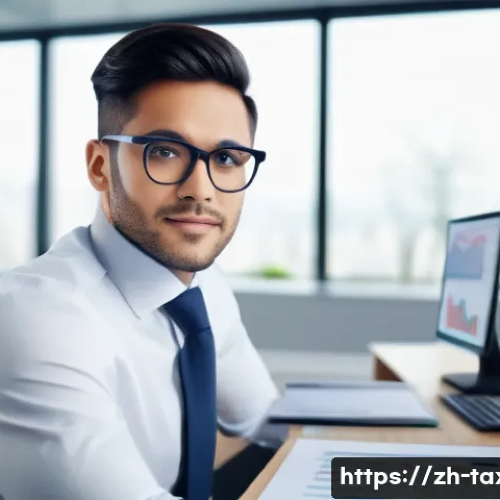세무사 자격증 취득 후 진로 - A professional young tax advisor in a modern accounting office, wearing business casual attire and g...