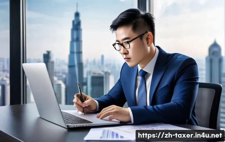 세무사 실무 경험 쌓는 법 - A professional young Chinese tax consultant in a modern office setting, wearing business attire with...