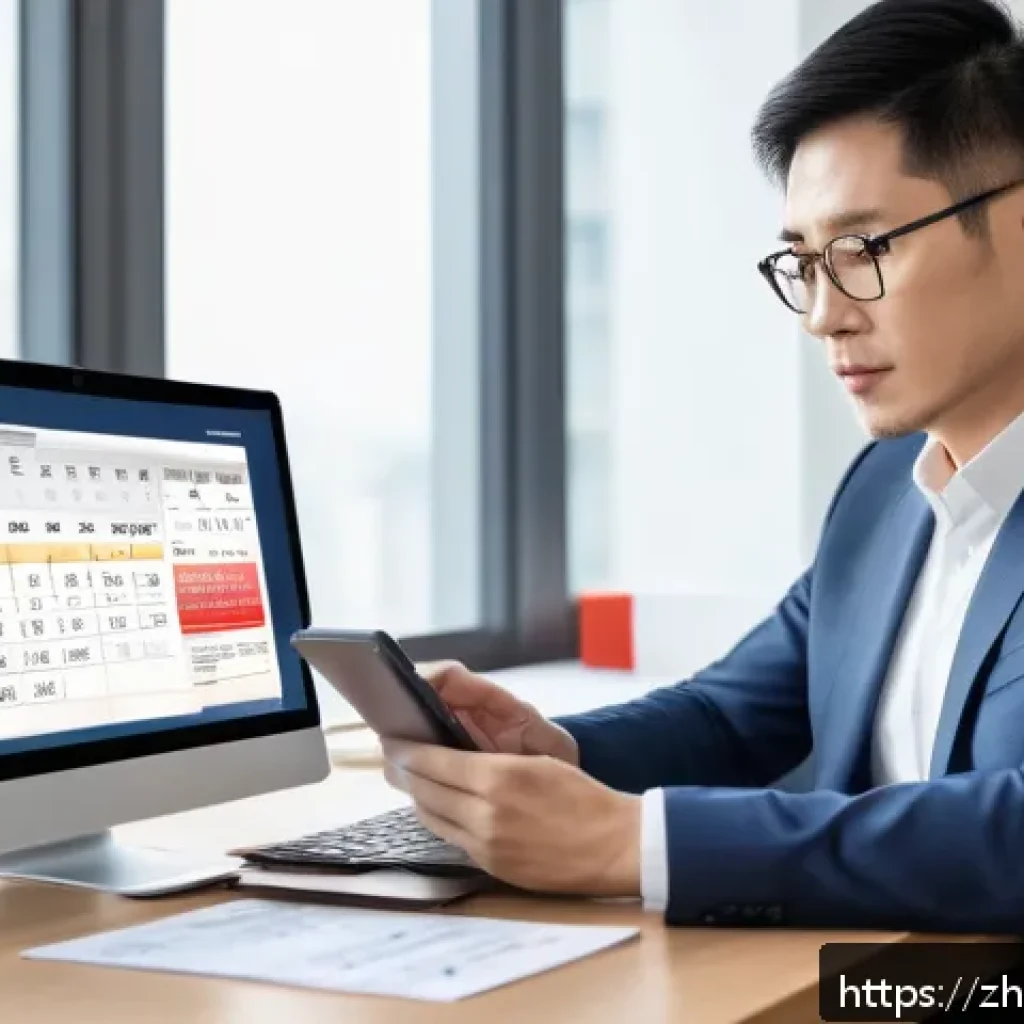 세무사와 양도소득세 신고 전략 - A modern office scene showing a focused Chinese investor in casual business attire sitting at a desk...