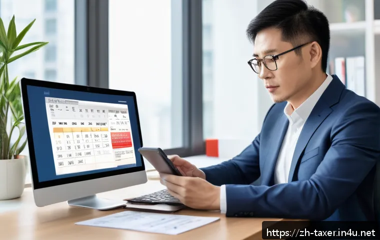 세무사와 양도소득세 신고 전략 - A modern office scene showing a focused Chinese investor in casual business attire sitting at a desk...