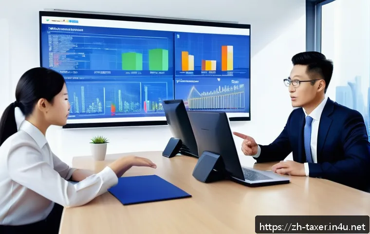 세무사 자격증으로 가능한 업종 - A modern corporate office scene showing a professional tax advisor consulting with business executiv...
