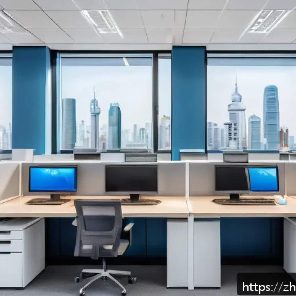 세무사와 IT 기술 적용 사례 - A modern tax office scene showcasing an AI-powered automated data processing