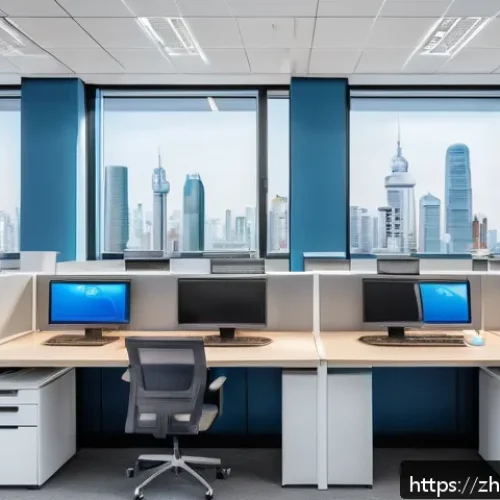 세무사와 IT 기술 적용 사례 - A modern tax office scene showcasing an AI-powered automated data processing